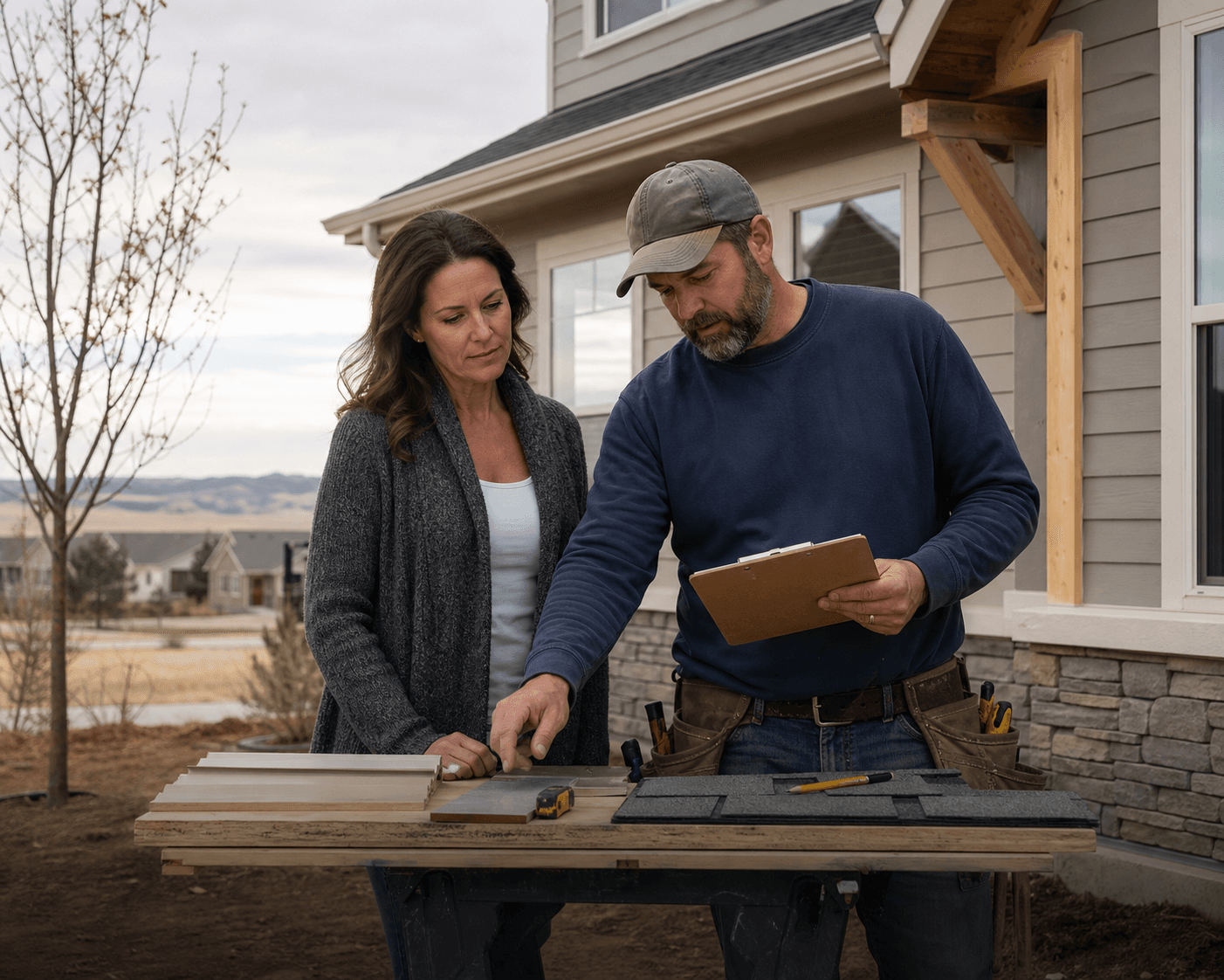 Colorado contractor inspecting roof and exterior construction details